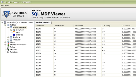 Click to view SQL MDF Viewer 1.0 screenshot