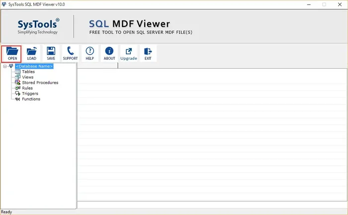 MDF Viewer toolbar with the Open button highlighted