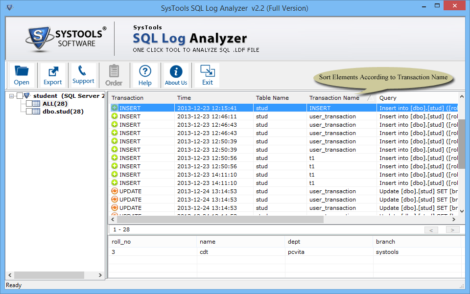 Sort Elements According to Transactions Name