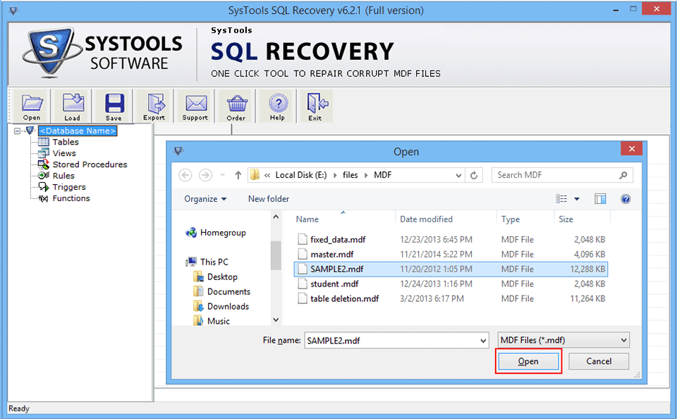 Choose MDF file